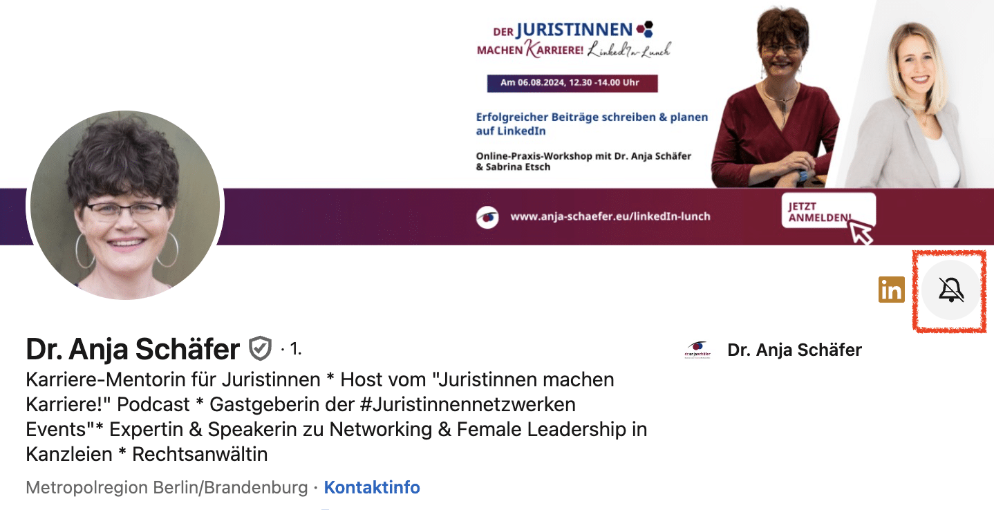 Hier befindet sich die LinkedIn-Glocke im Profil.